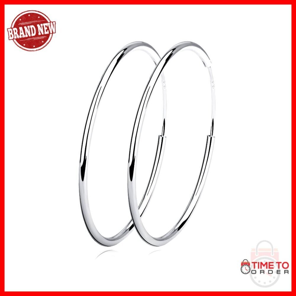 Sterling Silver Hoop Earrings 925 Silver Endless Circle 20-80mm
